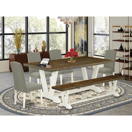 East West Furniture 6 Piece V-Style Stylish Dining Set - Linen White V077EN206-6